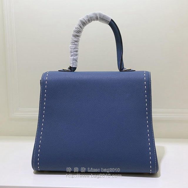 DELVAUX女包 春夏新色 外縫蜜蠟線 德爾沃女手提包 手腕包 DF0028孔雀藍 Delvaux單肩斜挎包  fcs1407